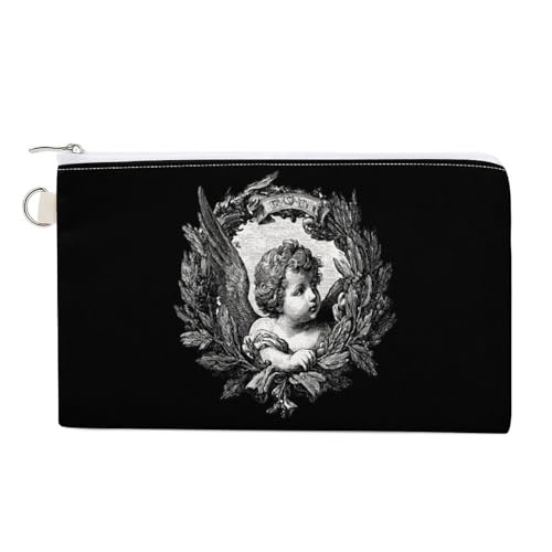 Vintage Cherubs Wreath Fashion Coin Purse Change Makeup Bag Canvas Pouch 7.4 × 4.6 Inches
