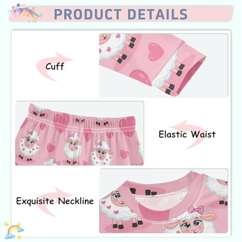 Pajama Sets Long Sleeve Sheep Hearts Pattern Background Soft Comfy Sleepwear 2 Piece PJS 3-8T4