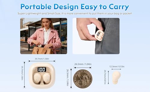 Image of Invisible Mini Sleep Earbuds for Side Sleepers, Ultra-Comfortable & Feather-Light Bluetooth 5.4 Sleep Headphones, LED Display Portable Case Small Earphones for Sleep Work Sports (Beige)