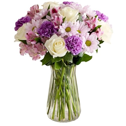 1800 Flowers – Lavender Garden Mixed Bouquet (Clear Vase Included) | Fresh Cut Spring Flowers for Delivery | Gift for Mother's Day, Anniversary, Sympathy, and Special Occasions