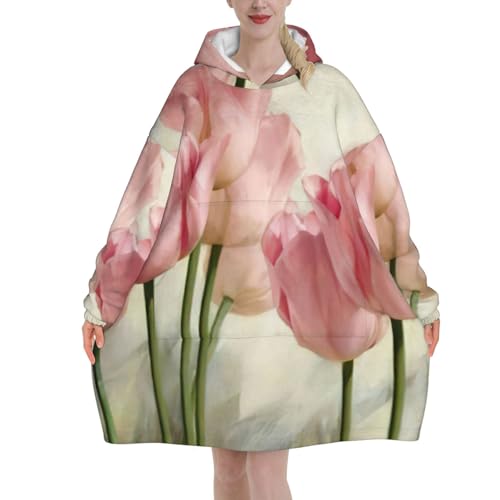 Couverture à capuche en flanelle rose sweat géant avec manches et poche