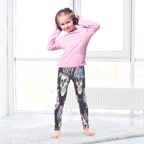 Toddler Girls Leggings Printed Yoga Pants Leggings Skulls with Floral Hats for Kids4
