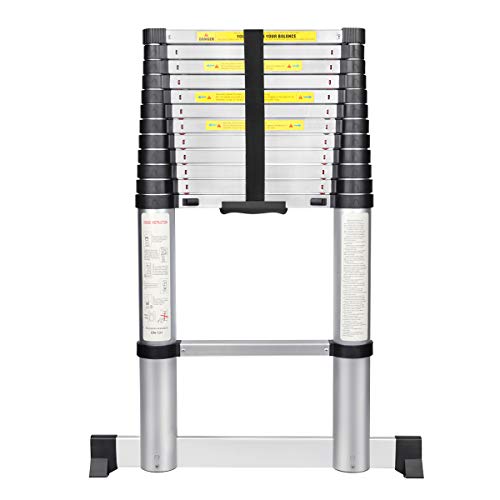 Gimify Telescoping Ladder 12.5 FT Telescopic Extension Ladder with Stabilizer Aluminum Alloy Lightweight Ladder Steps Safety for Roofing Business, Household Use, RV Outdoor Work, 330 lbs Capacity