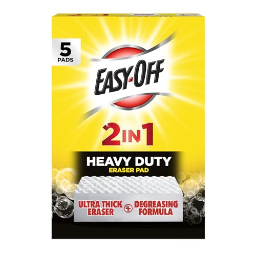 Easy‑Off Heavy Duty 2‑in‑1 Ultra Thick Eraser & Degreasing Formula, 5 Multi‑Use Cleaning Pads — Cuts Through Tough Grease & Grime in Seconds