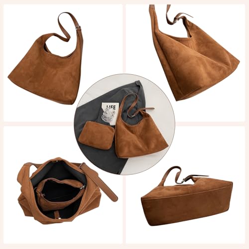 Image of Suede Bags for Women Suede Hobo Bag Retro Suede Tote Bag Slouchy Suede Shoulder Bag Crossbody Handbags Suede Purse
