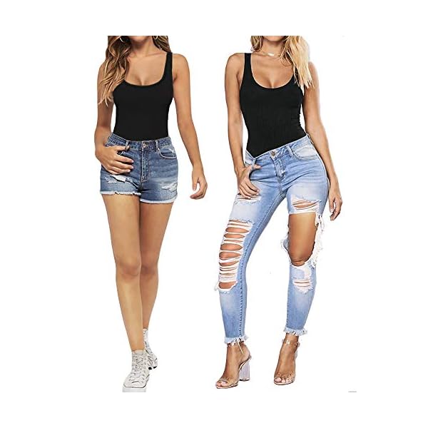 MANGOPOP-Womens-Scoop-Neck-Ribbed-Racerback-Tank-Top-Bodysuits MANGOPOP Bodysuit for Women Scoop Neck Sleeveless Ribbed Racerback Tank Tops (Medium, A Racerback Black)