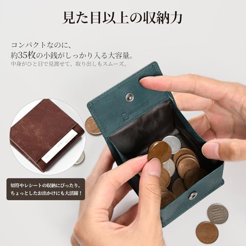 KAWAOTO 小銭入れ メンズ 小さい プエブロレザー 本革 35枚 ミニ コインケース ボックス型 コンパクト 使いやすい ボタン式 の商品画像 3