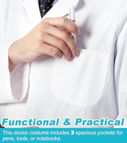 Lab Coat for Men&Women,Doctor Costume for Adults,White Long Sleeve Unisex Science Chemistry Lab Coat3