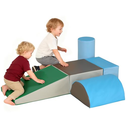 HOMCOM Juego de 5 Bloques Psicomotricidad Infantil Bloques de Construcción Figuras de Construcción Juguete para Aprendizaje para Escalar y Gatear Multicolor
