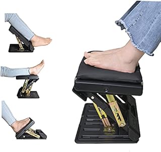 SurmountWay Folding Footrest with 4 Adjustable Heights & 3 Adjustable Angle of Inclination, Non-Slip Foot Stool with Massage Function,for Car,Office,Under Desk Black