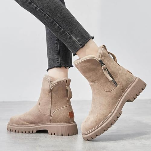 Women Fur Lined Ankle Boots Winter Snow Booties Lug Sole Non-slip Walking Bootie Sherpa Fleece Thermal Flat Boots Shoes2