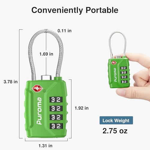 Puroma 2 Pack TSA Approved Luggage Locks, 4 Digit Combination Travel Locks Resettable Code Lock with Zinc Alloy Body for Suitcase, Toolbox, Backpack, Bag, Gym Locker (Green) - Image 3