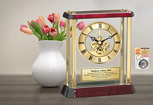 Gold Mantle Clock Awards Retirement Gifts Engraved Personalized Davinci Dial Clock Suspended Glass Cherry Base Anniversary Promotion Service Employee Recognition Award #TOP2