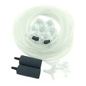 PietyPet 5 m línea de Aire para Peces Tubo para Tubos, 2 Burbujas para aireación, 2 válvulas de retención, 12 Clips de Ventosa, 4 Conectores