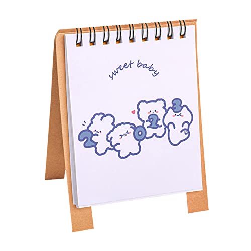 PAPABA Calendrier de table Mini Calendrier flip mensuel avec bobine Spirale Daily Corchers Modèles de dessins A Cover