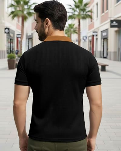 Image of AUSK Men Casual T-Shirt, Texture Printed Half Sleeve Tshirt for Mens, Polo Tshirt for Boys