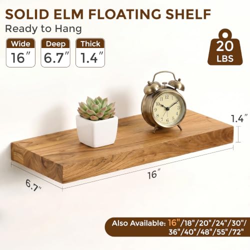 Image of Fun Memories 16 inch Wall Mounted Floating Shelves, Natural Elm Wood, 2 Pack
