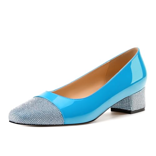 Womens Low Block Heel Pumps, Sqaure Toe Chunky Heel Pumps for