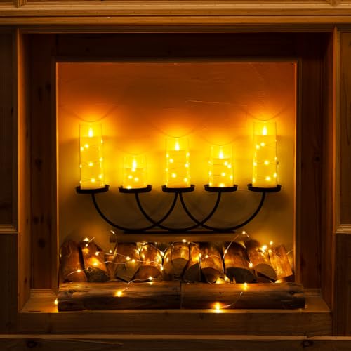 Image of Homemory 9 Pcs Flameless Candles with Embedded Star String Fairy Lights, Battery Operated Candles, LED Candle, Fake Candles with Remote Control and Timer (Ivory)