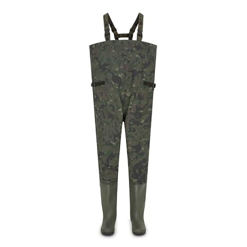 Trakker N2 Camo Wader Size 7-8 | Lightweight, Durable and Quick Drying | Soft Compound Sole for Comfort | Great Grip and Stability | Adjustable Braces and Waist | Internal Pocket | Dry Bag | 218101