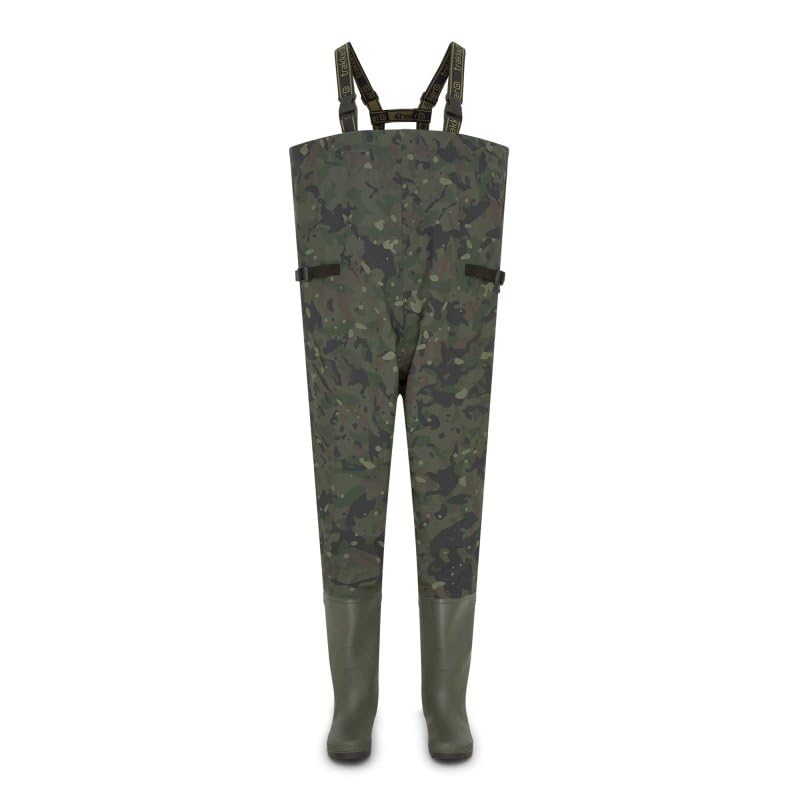 Trakker N2 Camo Wader Size 11 | Lightweight, Durable and Quick Drying | Soft Compound Sole for Comfort | Great Grip and Stability | Adjustable Braces and Waist | Internal Pocket | Air-Dry Bag | 218104