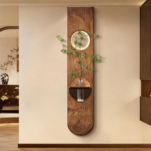 Mural Colgante, Escultura De Pared Arte 3D Arenisca Con Luces LED, Cuadro Decorativo Moderno Jarrón Y Plantas Artificiales, Para Salas Estar, Dormitorios Y Oficinas(Brown3,20 * 100cm/7.8 * 39.3in)