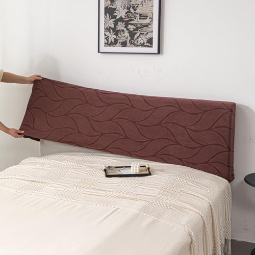 Image of HOMETHREADS Stretchable Velvet Headboard Cover | Soft, Dust-Proof & Wrinkle-Resistant Bed Back Protector | Fits Leather, Wooden & Fabric Bedsides | for 3ft to 3.5ft Beds (Coffee, 90x65Cm)