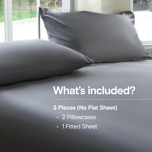 Image of DOZ Sheet Set, 100% Viscose derived from Bamboo, Organically Grown, Buttery Soft, Cooling Sheets, High GSM, Deep Pockets - 3 Piece - 2 Pillowcases 1 Fitted Sheet (Storm, King)
