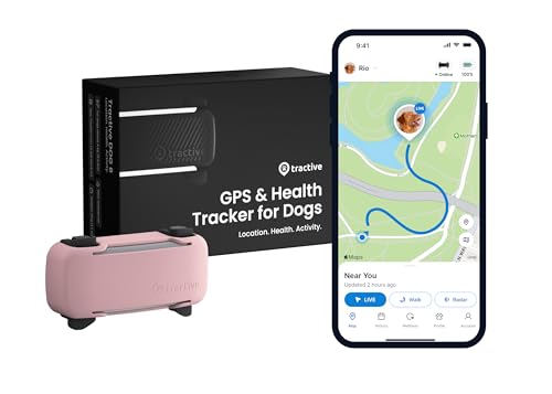 Tractive GPS Dog Tracker (2025 Release) Real-time Pet Location Tracker | Health & Wellness Alerts | Virtual Fence for Dogs | Bark Monitoring (Black w/Pink Cover)
