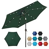 Blissun 7.5 ft Solar Umbrella 18 LED Lighted Patio Umbrella Table Market Umbrella, Dark Green