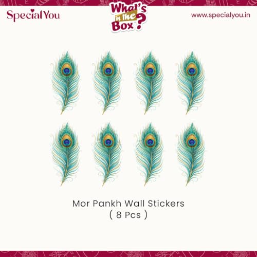 Image of SpecialYou Peacock Feather Wall Stickers Set for Home, Living Room, Home Decor, Mandir Decorations Items for Pooja, Mor Pankh Krishna Sticker-8pcs