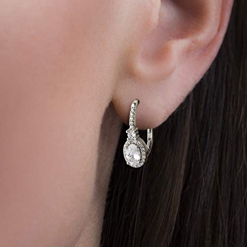 Rhodium Plated 925 Sterling Silver Oval Cut Cubic Zirconia Dangling Earrings for Women2