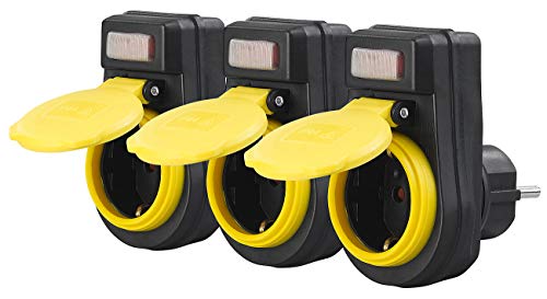 revolt Steckdose schaltbar: 3er-Set Outdoor-Steckdosenadapter mit Ein/Aus-Schalter, bis 3.680 Watt (Schukosteckdose, Outdoor Steckdose mit Schalter, Adapter)