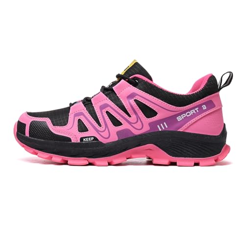 Move Hiker Women Hiking Shoes Casual Non-Slip Lightweight Comfortable Running Fashion Sneakers Walking Trekking Outdoor Shoes Black Rose Red