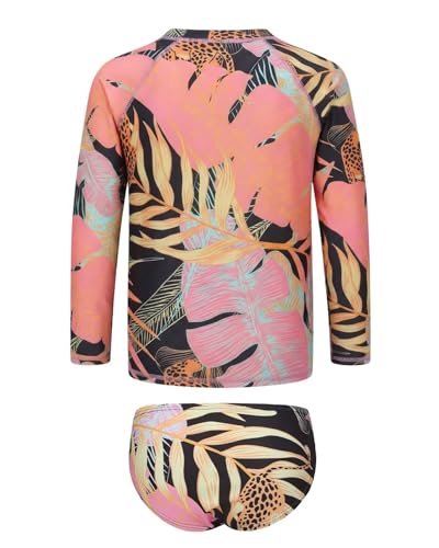 Image of Girls Two Piece Rash Guard Swimsuits Set Long Sleeve Bathing Suit with UPF 50+ Sun Protection Kids Sunsuits Swimwear Set