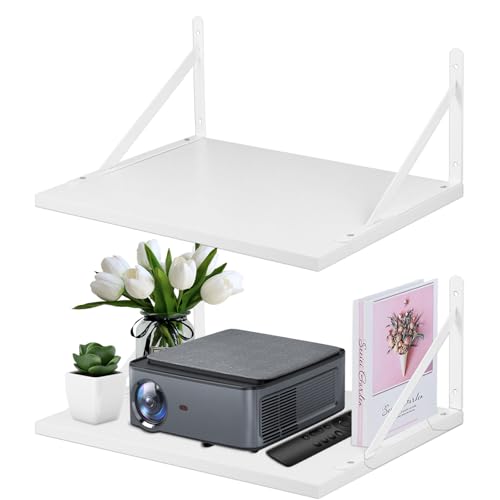 Wensdr 2 Pcs Projector Wall Mount Shelf, Projectors Deep Floating Shelves, Projectors-Rack Holder for Wall, Modem Wide Wall Shelves for Projector/Modem/Router, Cable Box Shelf for Living Room Bedroom