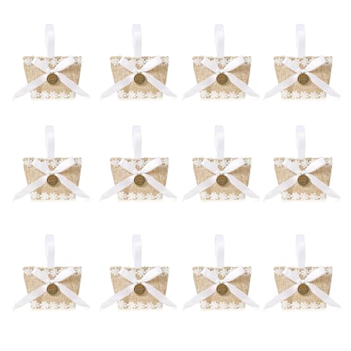 天然黄麻布ミニチュアギフトバッグ 結婚式 誕生日用 再利用可能 12cm お菓子包装アクセサリー キャンディポーチ バッグ 結婚式の記念品ボックス