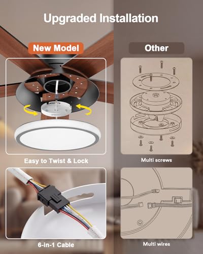 Image of Lumary 52'' Smart Ceiling Fan with RGBAI Lights Remote, WiFi Bluetooth Low Profile Ceiling Fan with Alexa Google App, Dimmable & Color Tuning, 46 Scene, Modern Flush Mount for Bedroom Living Room