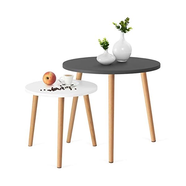 COMIFORT Stacking End Tables - Nordic Style Nesting Coffee Tables, Modern and Stylish, Very Durable, Set of 2 Round Tables, Grey and White, 100% Natural Beech