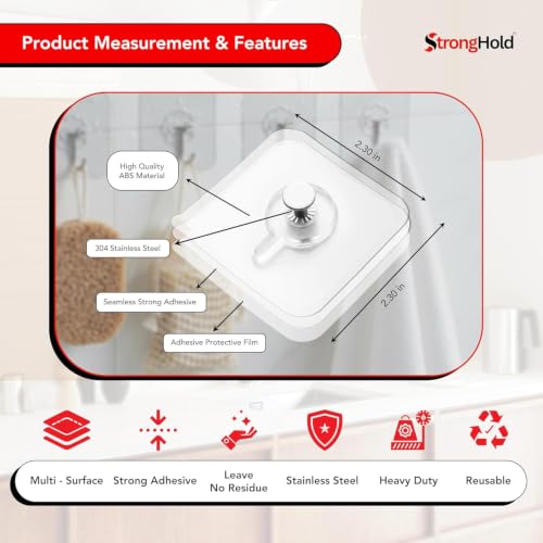 Image of StrongHold Self Adhesive Wall Hooks Without Drilling - 40 Pcs Heavy Duty Transparent Hooks for Photo Frames, Wall Clocks, Keys & Home Decor, Nail Free Damage Free Hanging Hooks