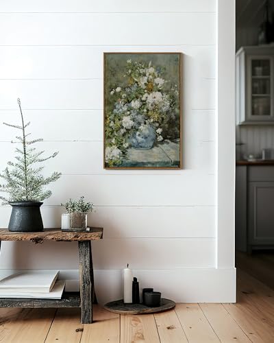 Image of ARPEOTCY Floral Framed Canvas Print Wall Decor, Vintage French Flower Large Wall Art Home Decor, Ceramic Vase Floral Oil Painting for Living Room, Office Decoration, 20x30 inch