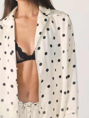 Image of Women Floral Satin Pajamas Long Sleeve Button Shirt Silk Wide Leg Pants Set