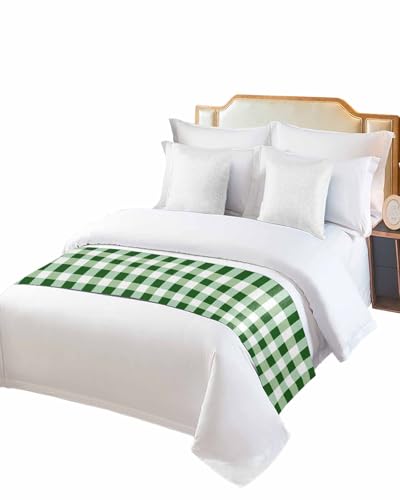 Twin Bed Runner Spring Green Buffalo Check Bedding Runner Scarves Decorative Bed Scarf, Country Classical Plaid Soft Bedding Scarf for Bedroom Hotel Wedding 94x20in