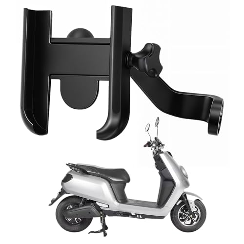 Image of Metal CNC Mobile Holder for Scooter, Scooty & Motorcycle Compatible for Joy e-Bike Glob, Mirror Mount, 360 Rotation, Strong Anti-Slip Grip, Wide Adjustable Fit for All Smartphones (Black)