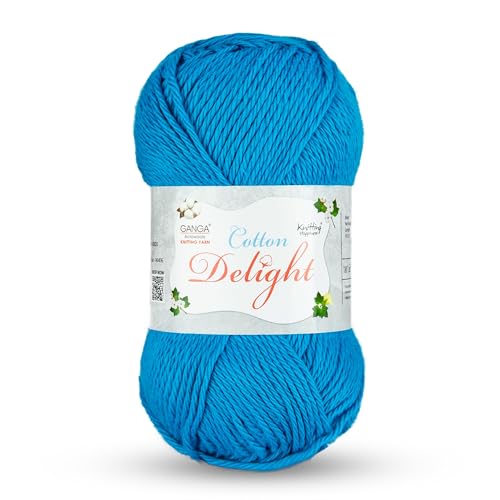 Image of Ganga Acrowools Cotton Delight, Dk Weight Cotton Yarn, Oekotex Class L Certified 100G, 169M, Pack of 1 Ball - 100gm Each, Shade No. - COD059 - French Blue