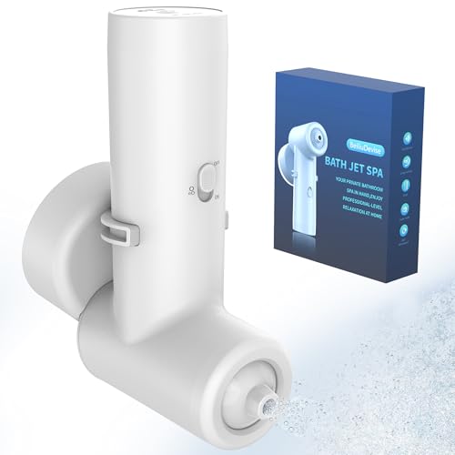 Bath Jets for Tub Cordless IPX7 Waterproof Mute Rechargeable Bath Jet or Bubble Modes Impact Force 65 kPA Portable Bathtub Accessories for Home Spa Adjustable Speed Full-Body Relaxing (White)