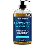 Unscented Massage Oil 8 fl oz - Hydrating Body Oil for Sensitive Skin & Muscle Relief - with Sweet Almond, Grape Seed & Sunflower Oils - Nexon Botanics