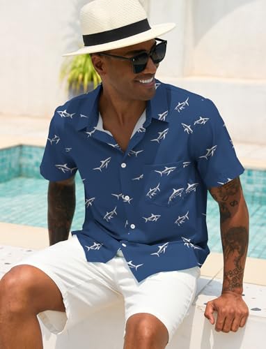 Men Button Up Short Sleeve Hawaiian Shirt Summer Tropical Beach Shirts for Vacation Fishing4