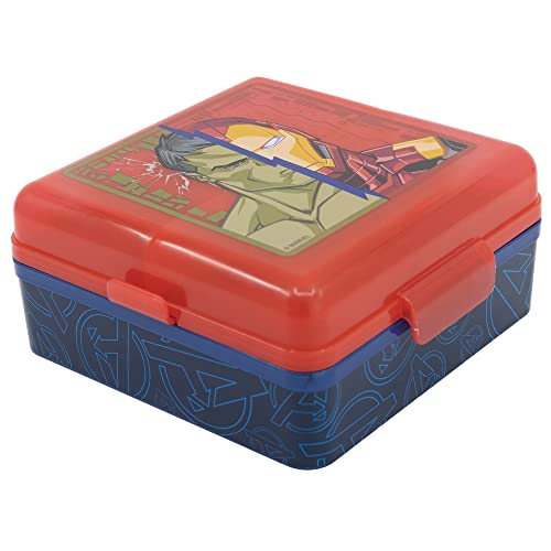Stor Marvel Avengers 3 Compartment Square Kids Lunch Box, Rot / Blau