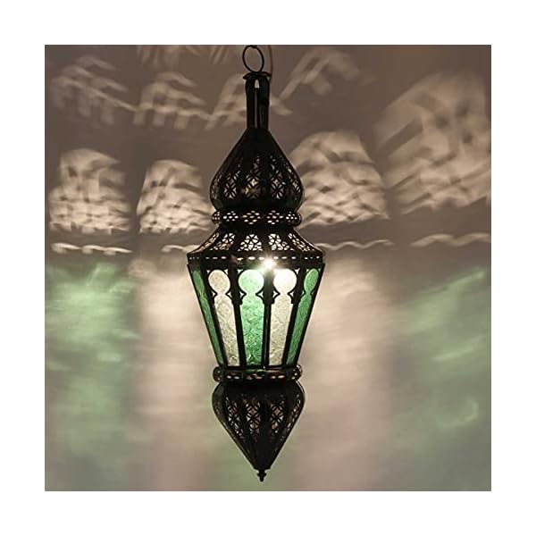 Casa Moro Orientalische Lampe marokkanische Hängelampe Nura Grün Weiß Höhe 54 cm aus Eisen & Glas | Kunsthandwerk aus…